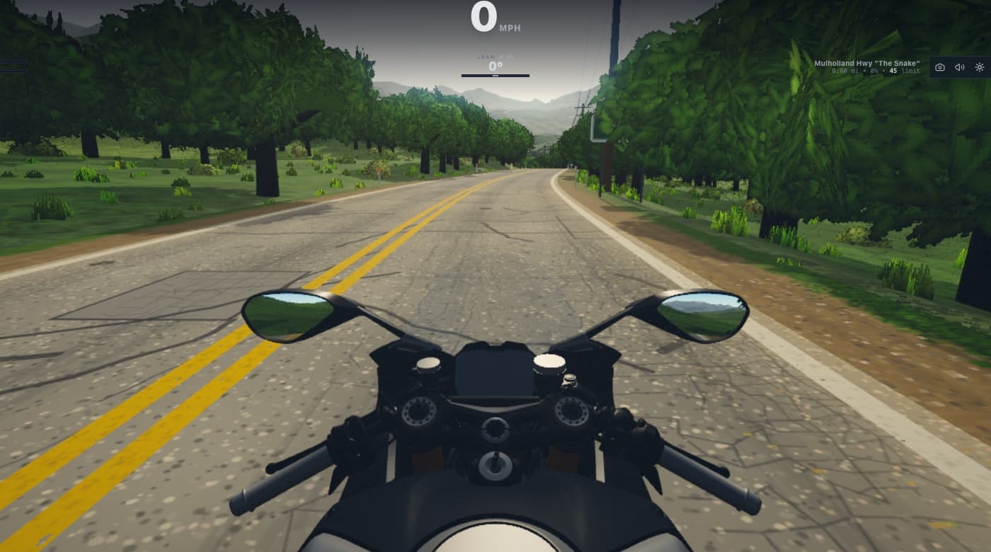 Moto Sim 3D first-person view on Mulholland Highway